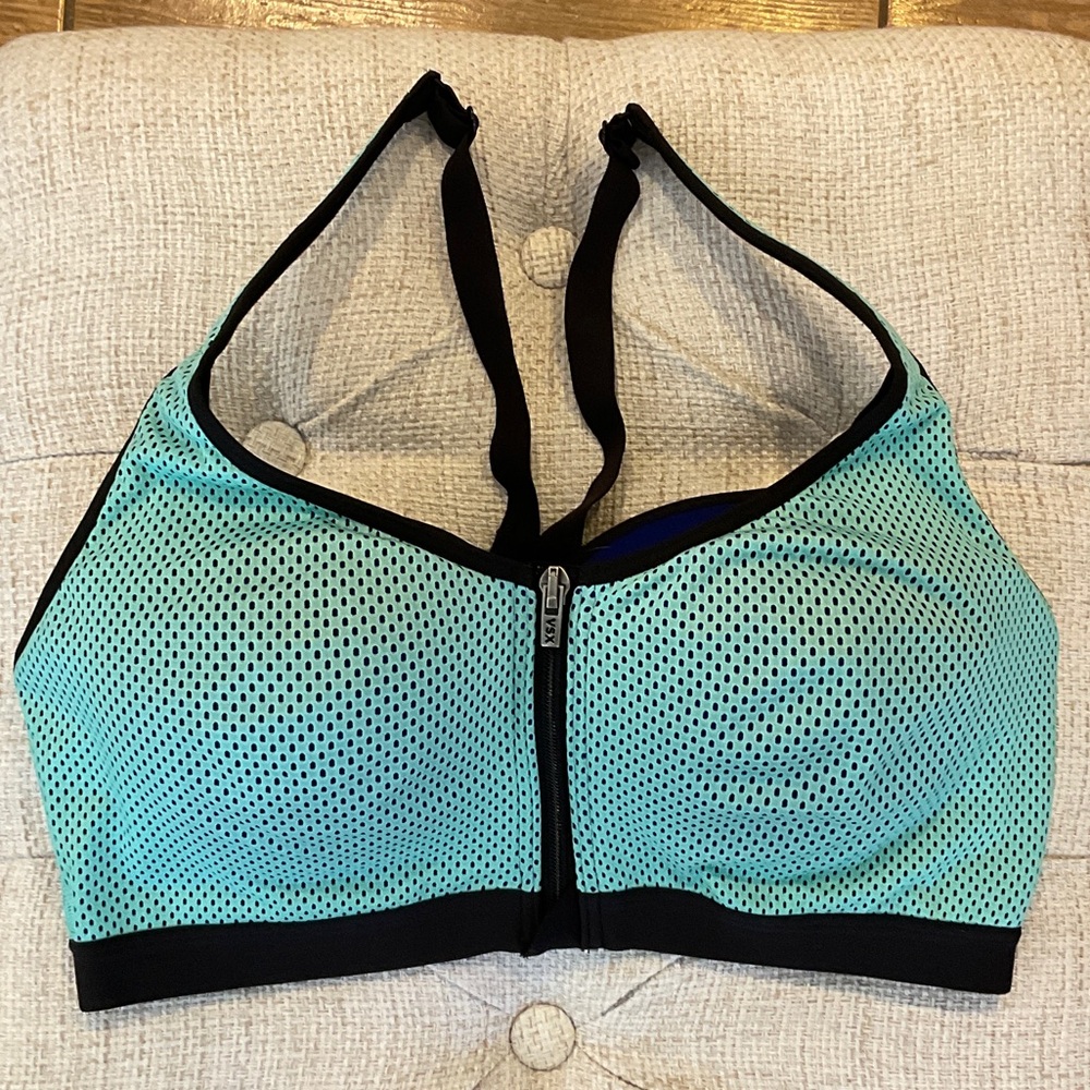 VSX Teal and Black Front-Zip Sports Bra